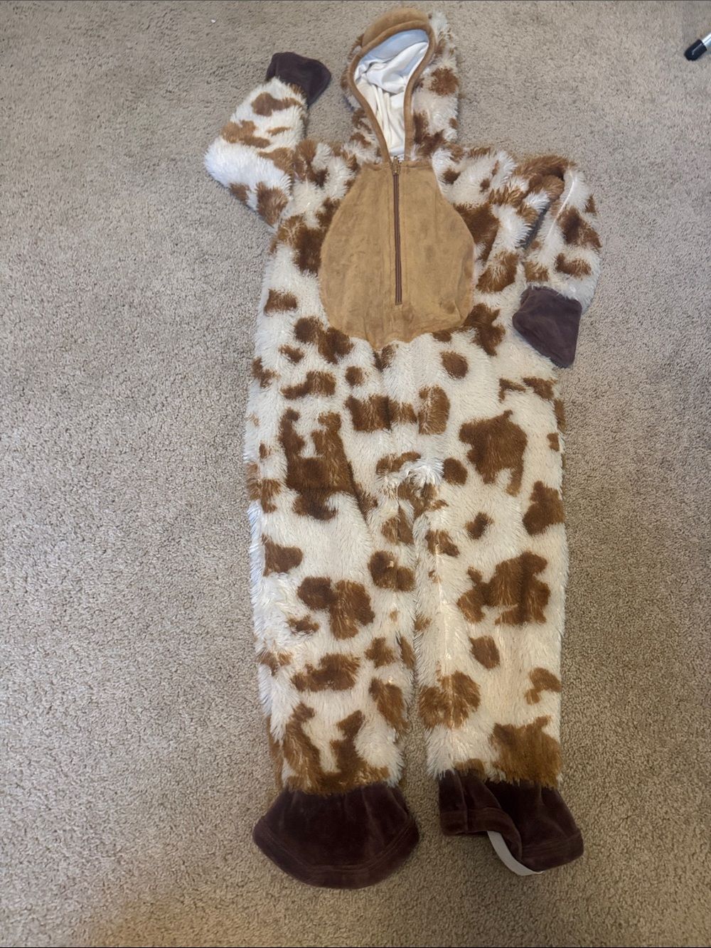 Le Top Brown & Cream Fuzzy Zip-Up Cow costume 4T